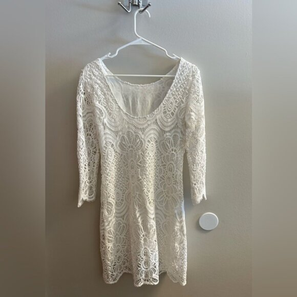 Sezane Ecru Sarah Crochet Lace Mini Dress - Picture 6 of 7